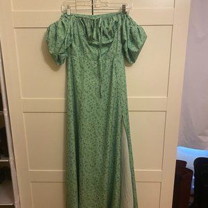 Victorian Off The Shoulder Flowy Maxi Slit Dress